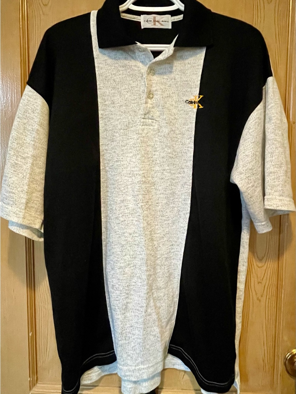 Vintage 90s Calvin Klein Jeans Polo Shirt Colorblock Gray Black Logo